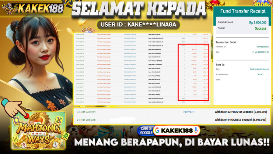 KAKEK188 di Game Slot Mahjong Ways RP.5.000.000 LUNAS bukti-3