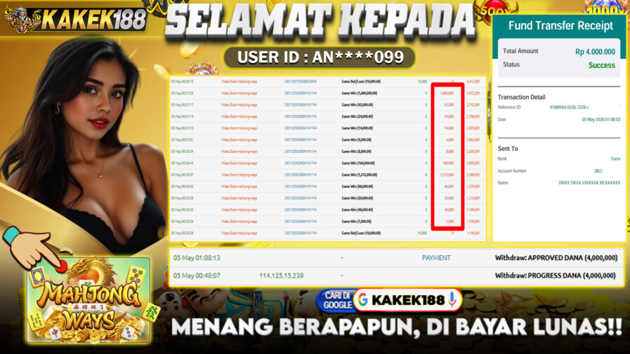 KAKEK188 di Game Slot Mahjong Ways RP.4.000.000 LUNAS bukti-30