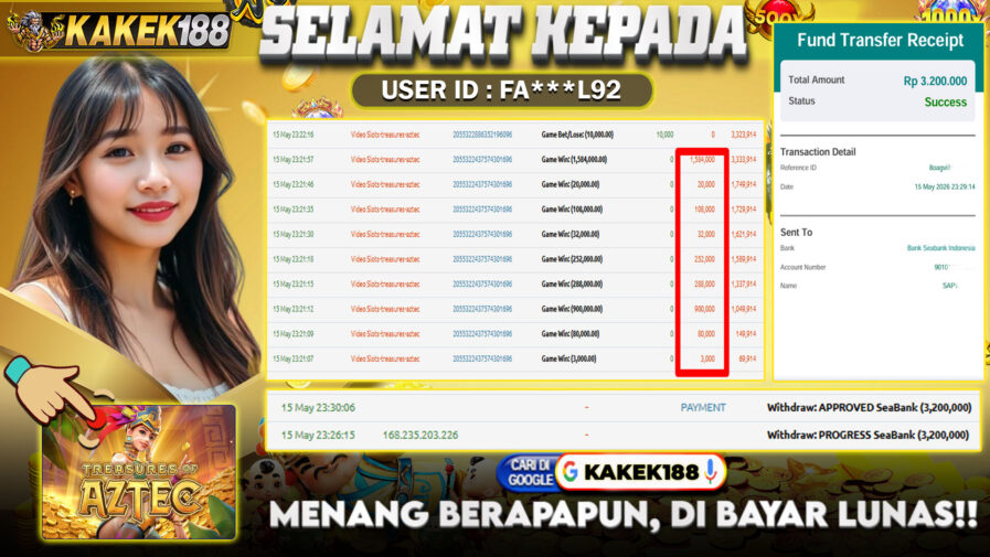 KAKEK188 di Game Slot Treasure Aztec RP.3.200.000 LUNAS bukti-33