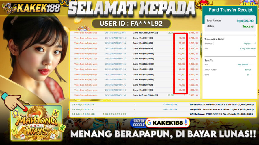 KAKEK188 di Game Slot Mahjong Ways RP.5.000.000 LUNAS bukti-34