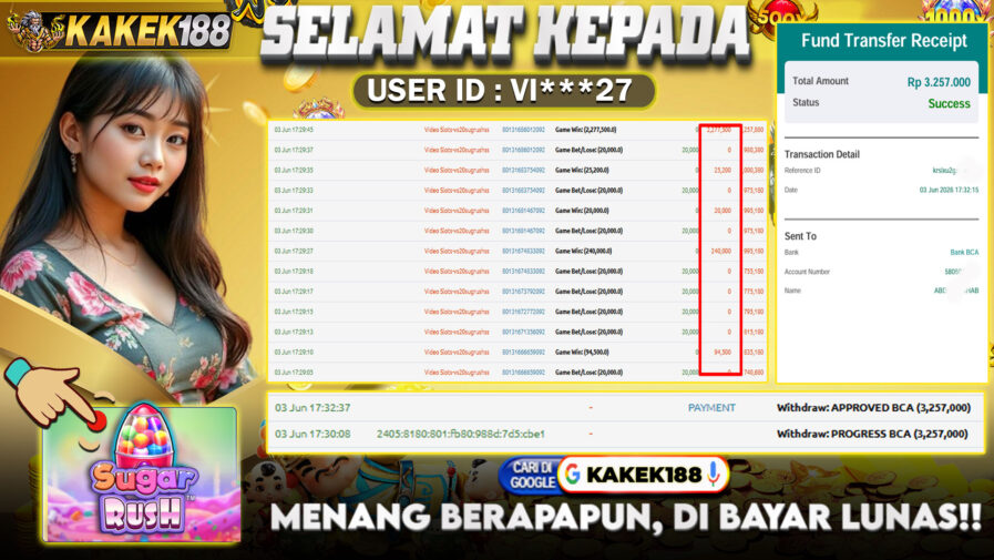 KAKEK188 di Game Slot Sugar Rush RP.3.257.000 LUNAS bukti-40