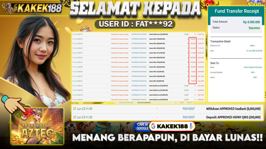 KAKEK188 di Game Slot Treasures Aztec RP.8.000.000 LUNAS bukti-58