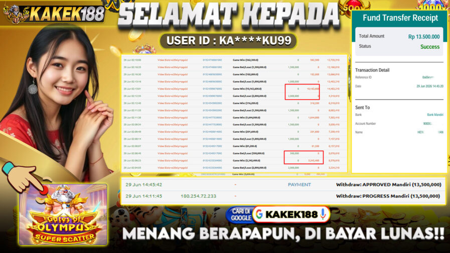 KAKEK188 di Game Slot Gates Of Olympus Super Scatter RP.13.500.000 LUNAS Bukti-61
