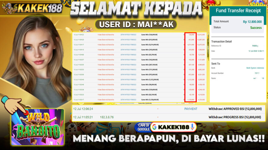 KAKEK188 di Game Slot Wild Bandito RP.12.800.000 LUNAS bukti-67