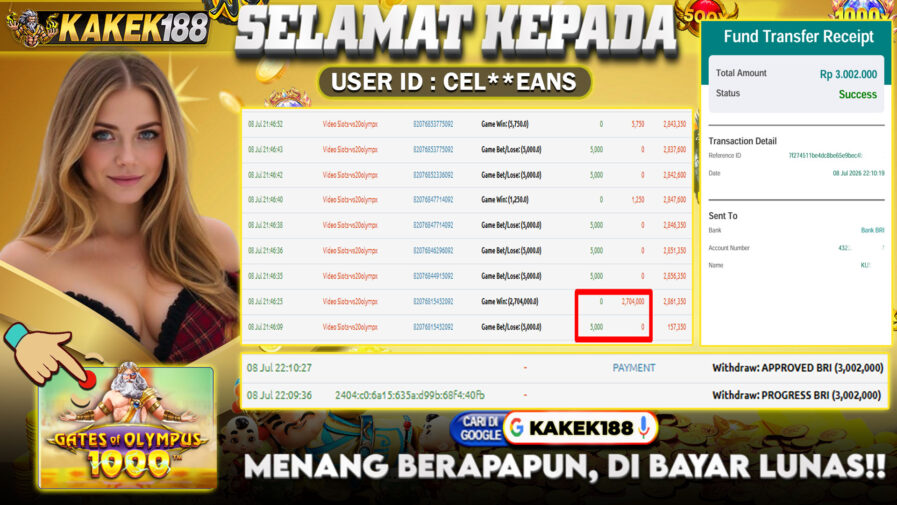 KAKEK188 di Game Slot Gates Of Olympus 1000 RP.3.002.000 LUNAS bukti-71